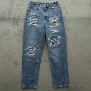 American Eagle Mom Jeans Women's 2R High-Rise Straight 27.5" Inseam Destroyed